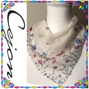 VINTAGE CEJON SHEER 100% SILK SQUARE SCARF in EUC